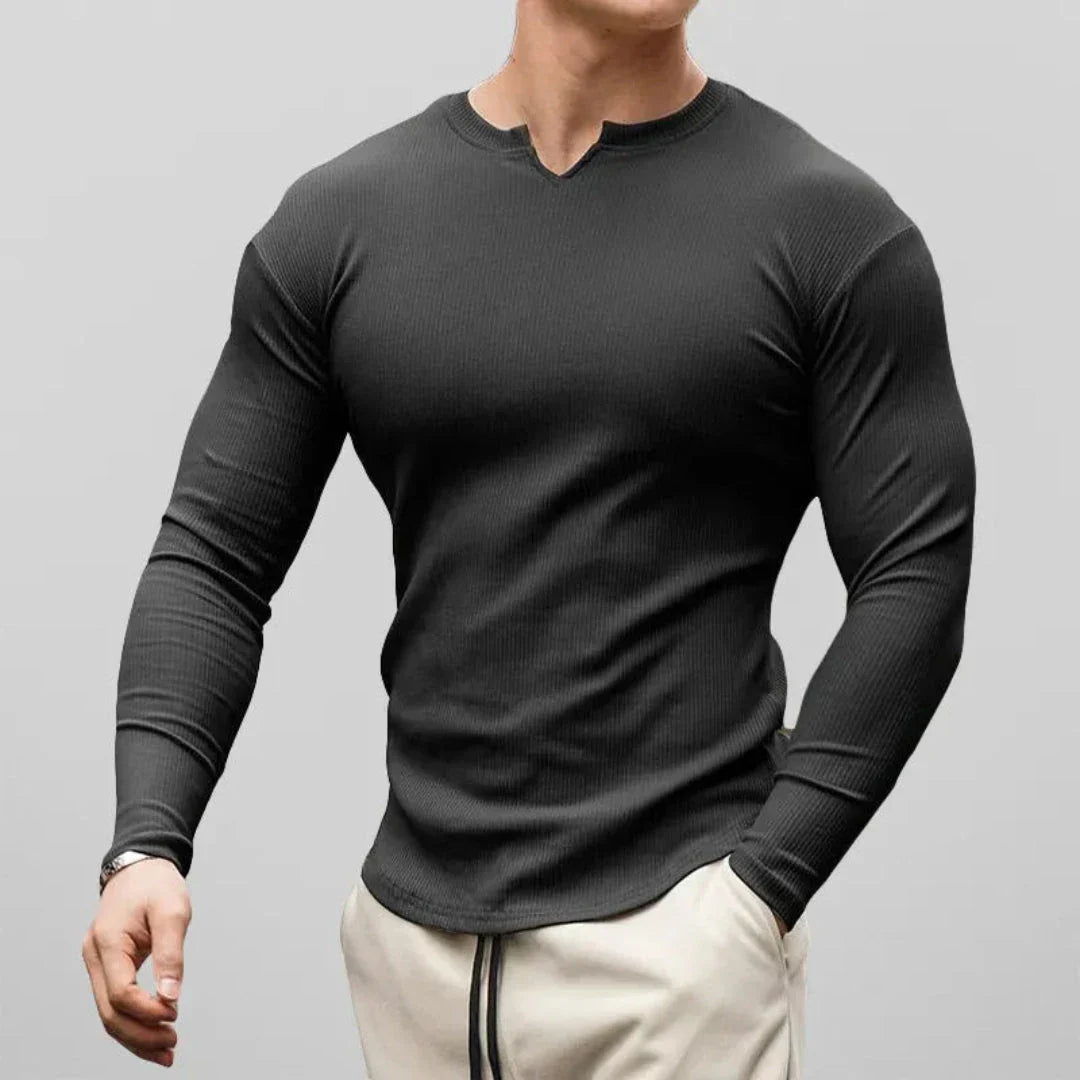 Chemise Henley Homme En Coton À Manches Longues Coupe Slim Col En V Texture Côtée Waylynn Liam