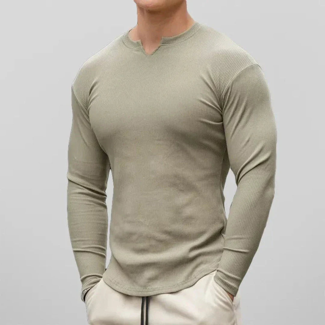Chemise Henley Homme En Coton À Manches Longues Coupe Slim Col En V Texture Côtée Waylynn Liam
