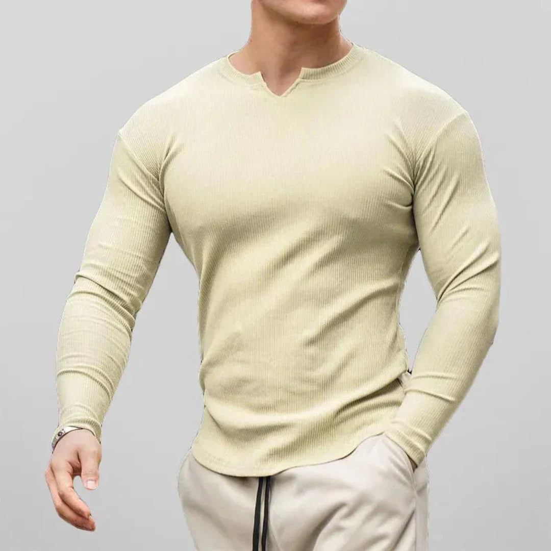 Chemise Henley Homme En Coton À Manches Longues Coupe Slim Col En V Texture Côtée Waylynn Liam