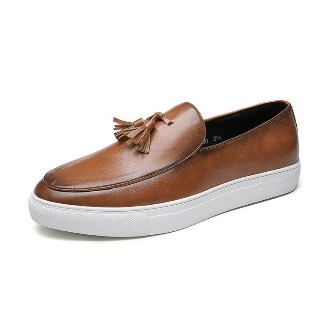 Liam Mocassins À Glands En Cuir Italien Premium Avec Couture À La Main Semelles Rembourrées Et Caoutchouc Antidérapant