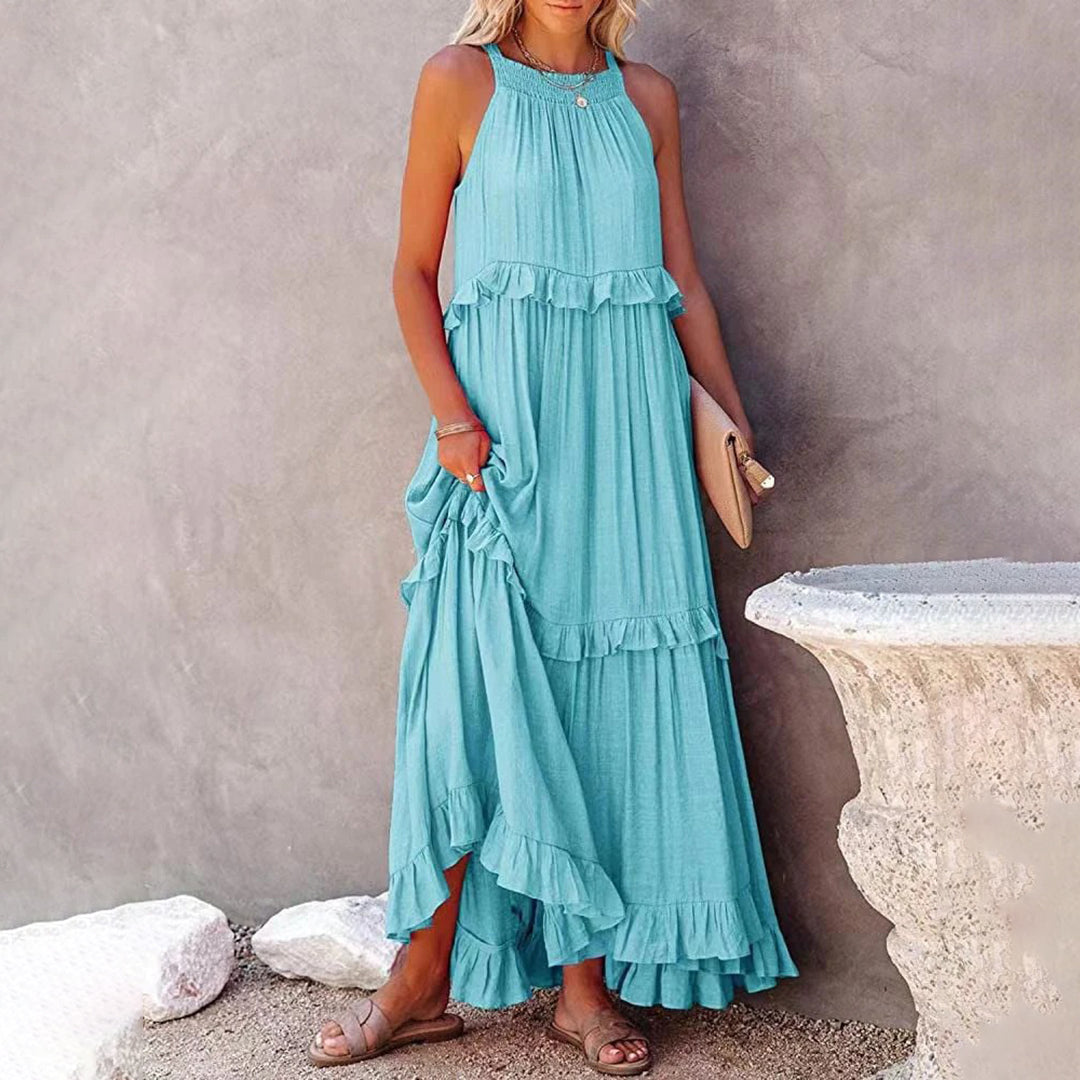 Robe Maxi Sans Manches Décolleté Halter Femme Élégante A Ligne Fluide Et Légère Chic