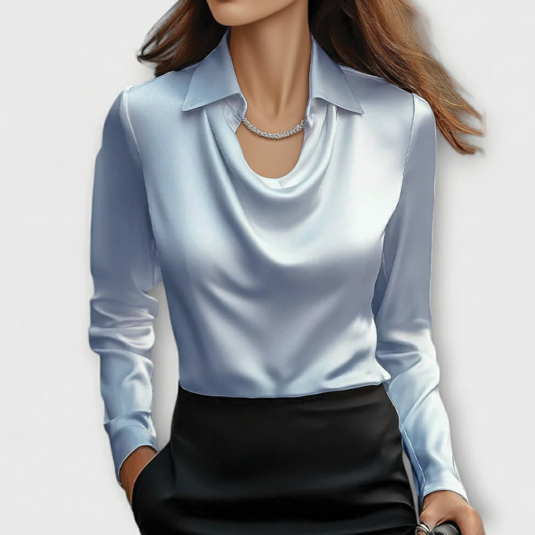 Scarlett Blouse Satinée Drapée Col Drapé Élégante Idéale Pour Le Travail Et Soirées Polyvalente