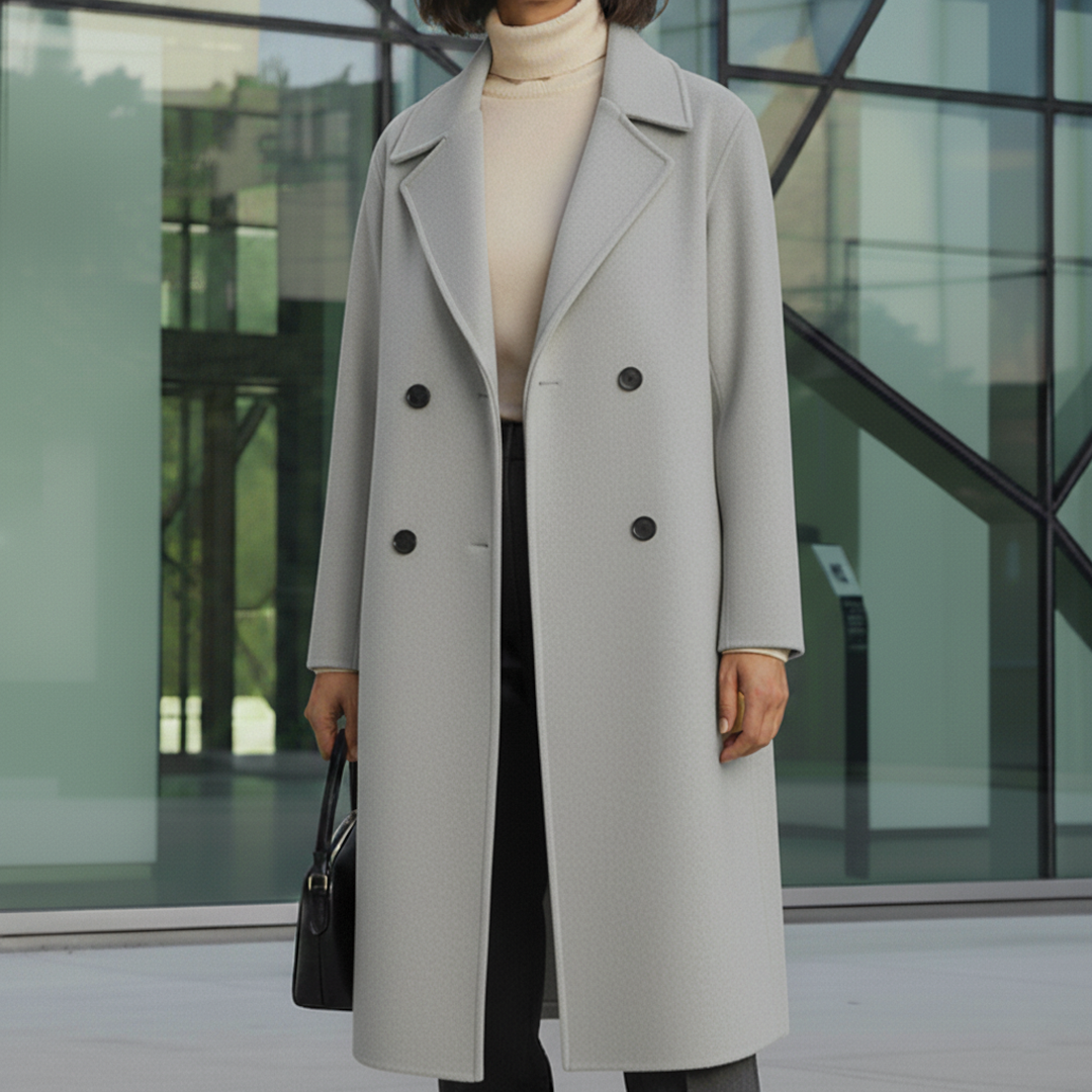 Maria Manteau Trench Élégant Double Boutonnage Grands Revers Longueur Genou Automne Hiver