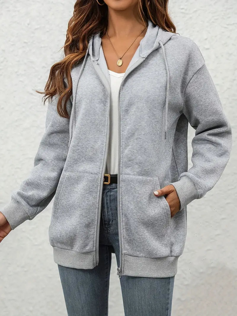 Damen Kapuzenpullover mit Kordelzug, Fleecefutter und dickem Reißverschluss von Ellastra