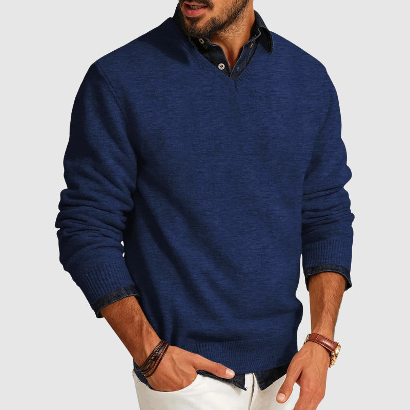 Pull Léger Homme Encolure V Maille Mélange Laine Douce Coupe Moderne Slim Idéal Pour Couches Automne Hiver