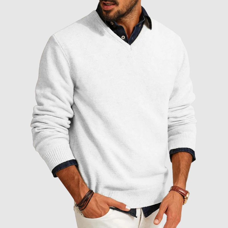 Pull Léger Homme Encolure V Maille Mélange Laine Douce Coupe Moderne Slim Idéal Pour Couches Automne Hiver