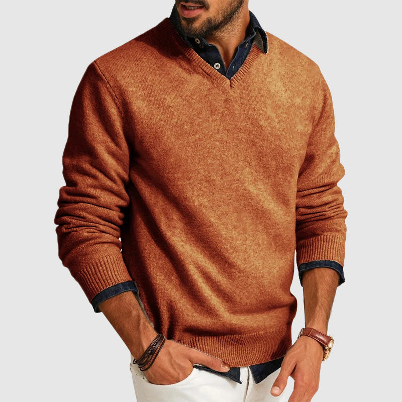 Pull Léger Homme Encolure V Maille Mélange Laine Douce Coupe Moderne Slim Idéal Pour Couches Automne Hiver