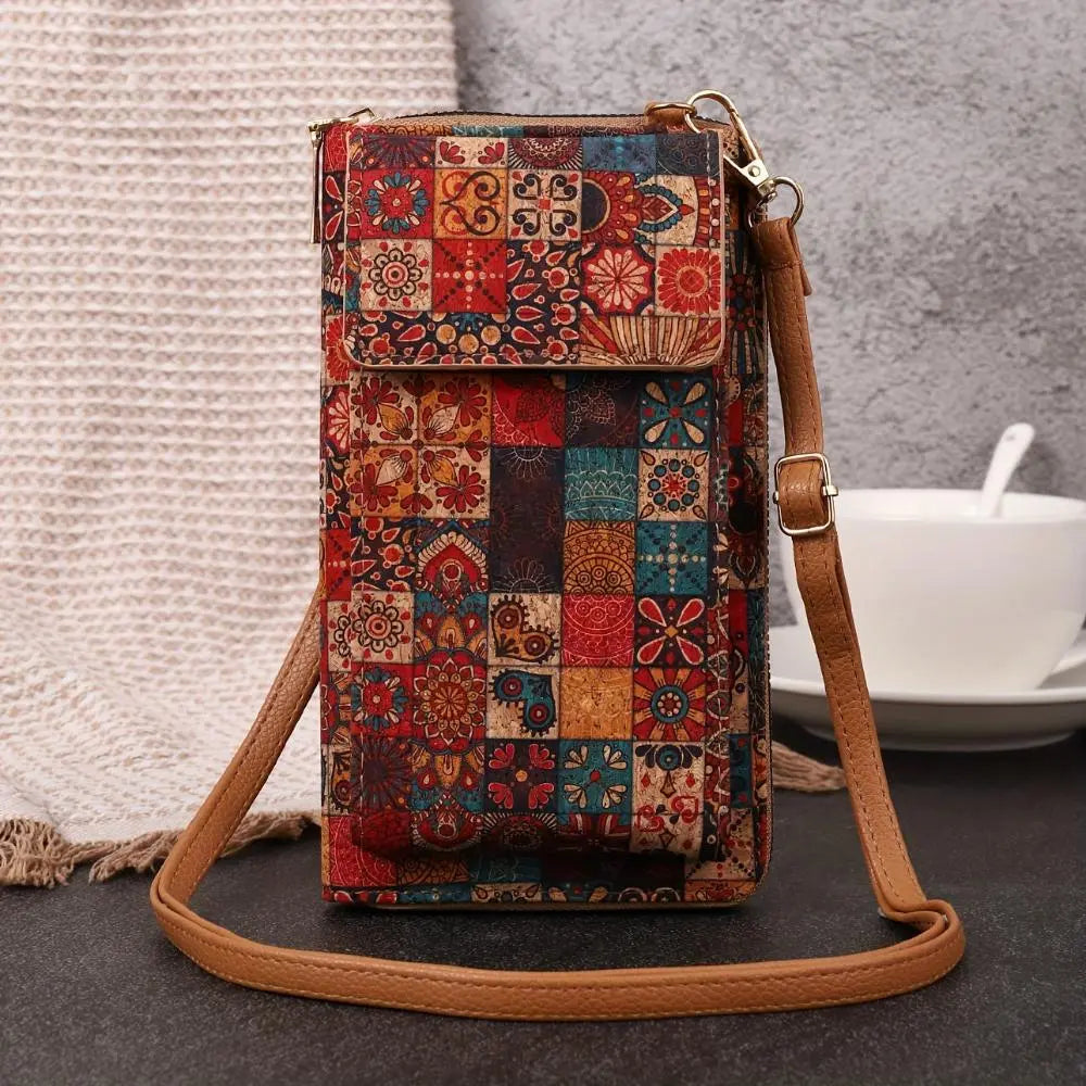 Amawinc Pochette Pour Téléphone Paula Floral En Liège Écologique Avec Bandoulière Réglable