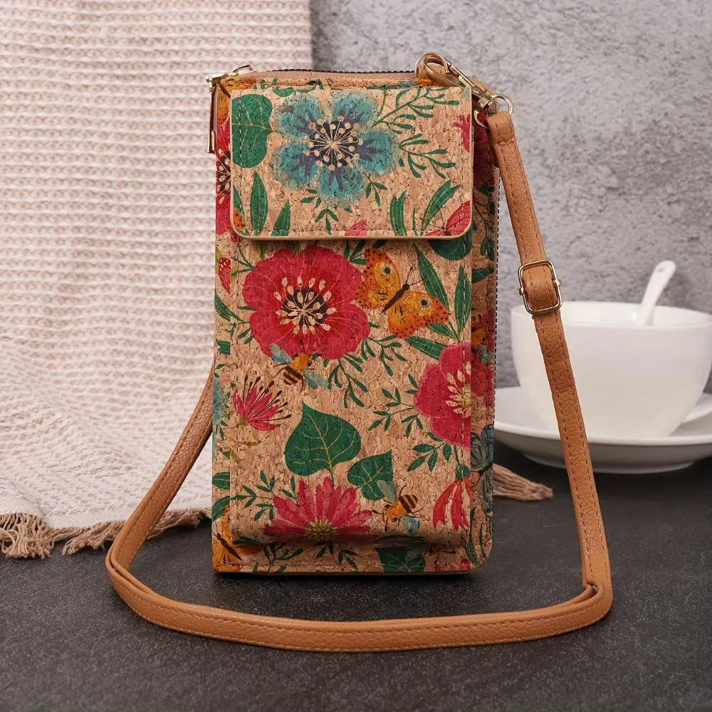 Amawinc Pochette Pour Téléphone Paula Floral En Liège Écologique Avec Bandoulière Réglable