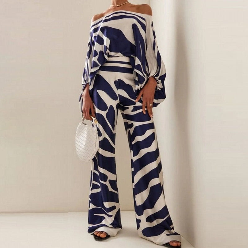 Ensemble Femme En Soie Mélange Décontracté Blouse À Une Épaule Pantalon Large Élégant Et Chic