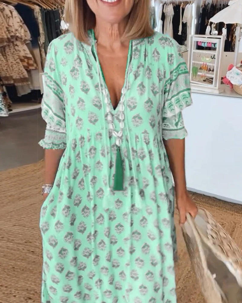 Robe Midi Femme Été À Fleurs Décolleté V Fluide Respirante Pour Confort Par Temps Chaud