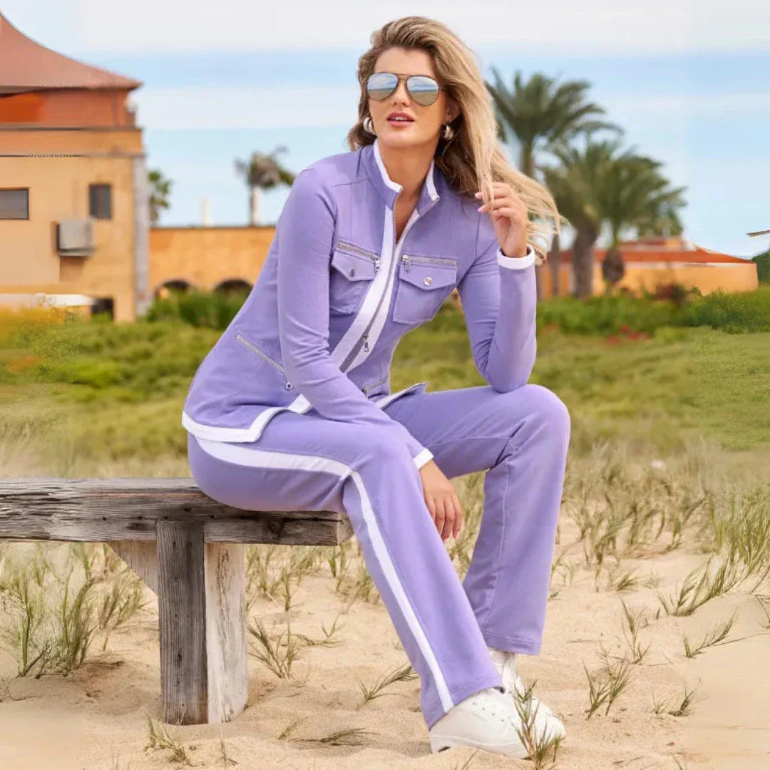 Ensemble Veste Zippée Et Pantalon Lily Bordures Contrastées Pour Détente Et Style Chic Confort Et Élégance