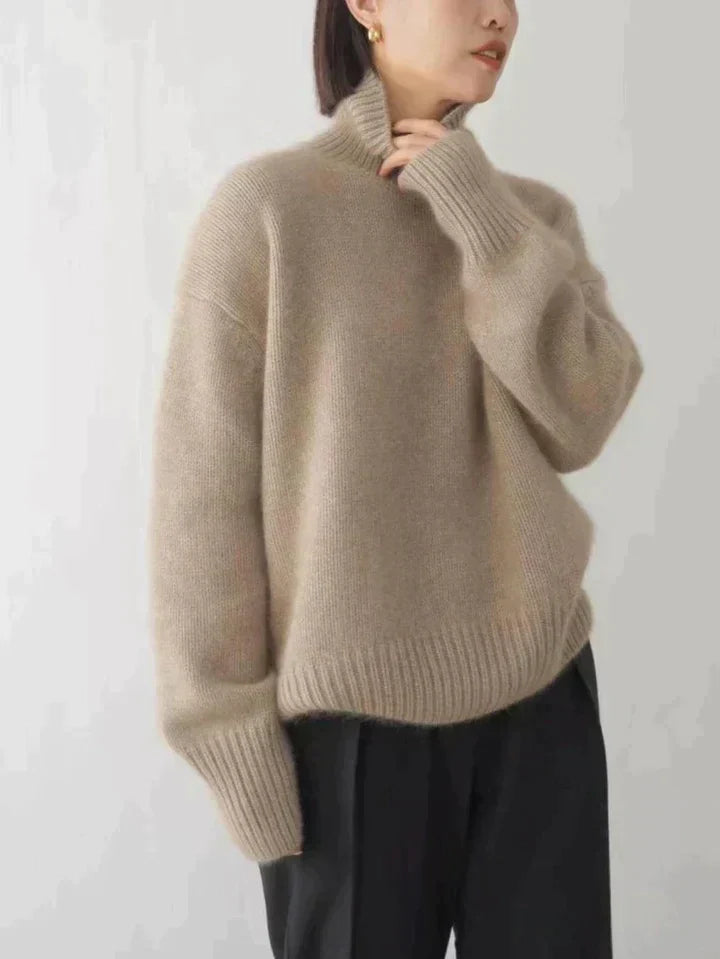 Pull Col Roulé Femme En Laine Oversize Avec Emmanchures Depassees Et Ourlet Cotele Pour Automne Hiver