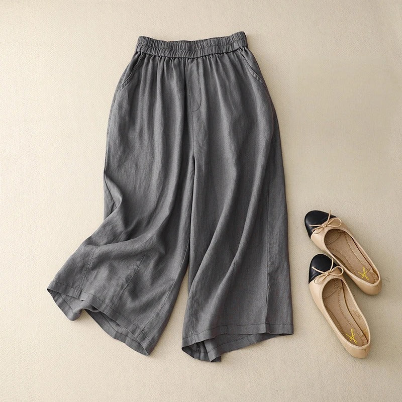 Pantalon Lina À Jambe Large En Mélange De Lin Respirant Avec Taille Élastique Facile À Enfiler