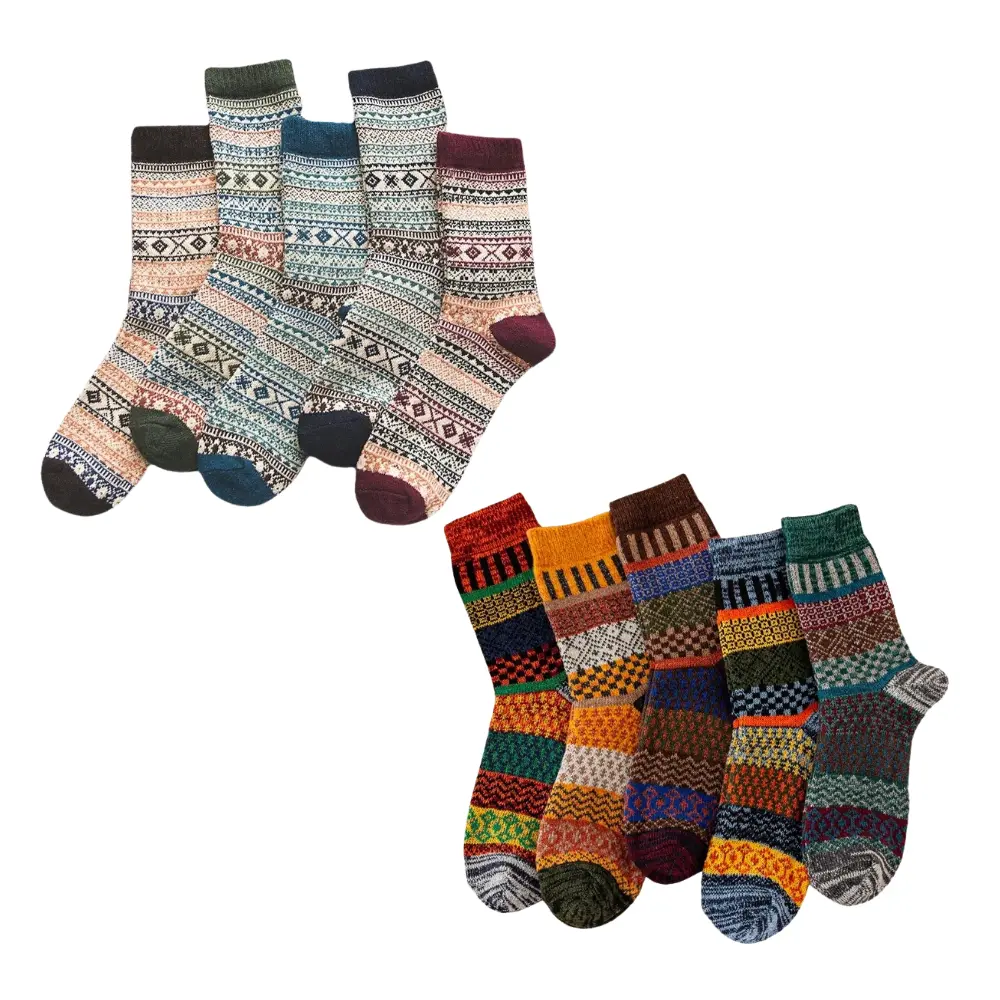 Chaussettes Pour Homme En Laine De Mouton Rétro Chaudes Hiver Tricotées Motifs Vintage Colorés Pour Bottes De Neige