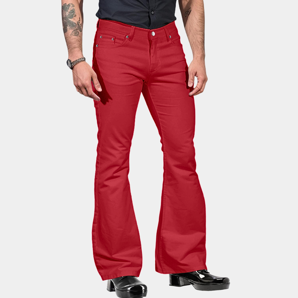 Pantalon Évasé Homme Taille Haute Coupe Ajustée Mélange Coton Style Rétro Look Vintage Pour Quotidien