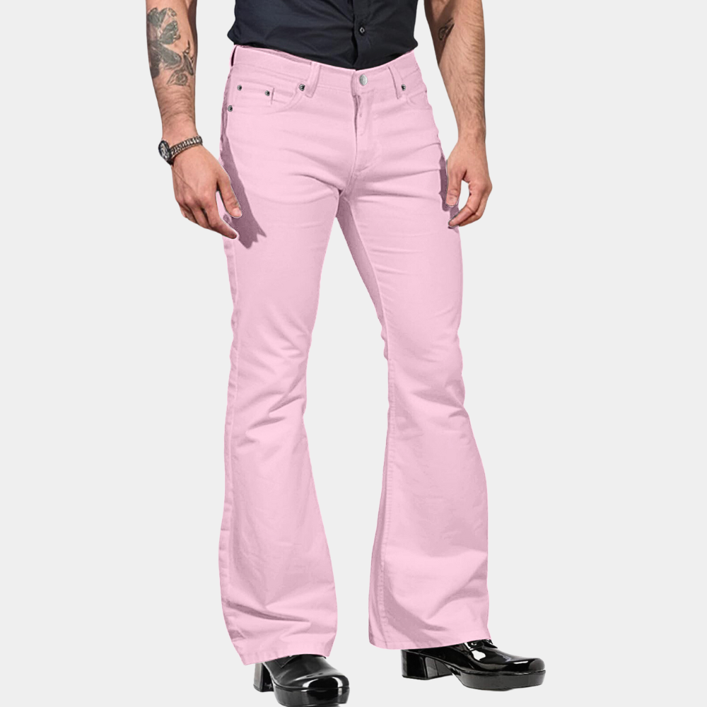 Pantalon Évasé Homme Taille Haute Coupe Ajustée Mélange Coton Style Rétro Look Vintage Pour Quotidien