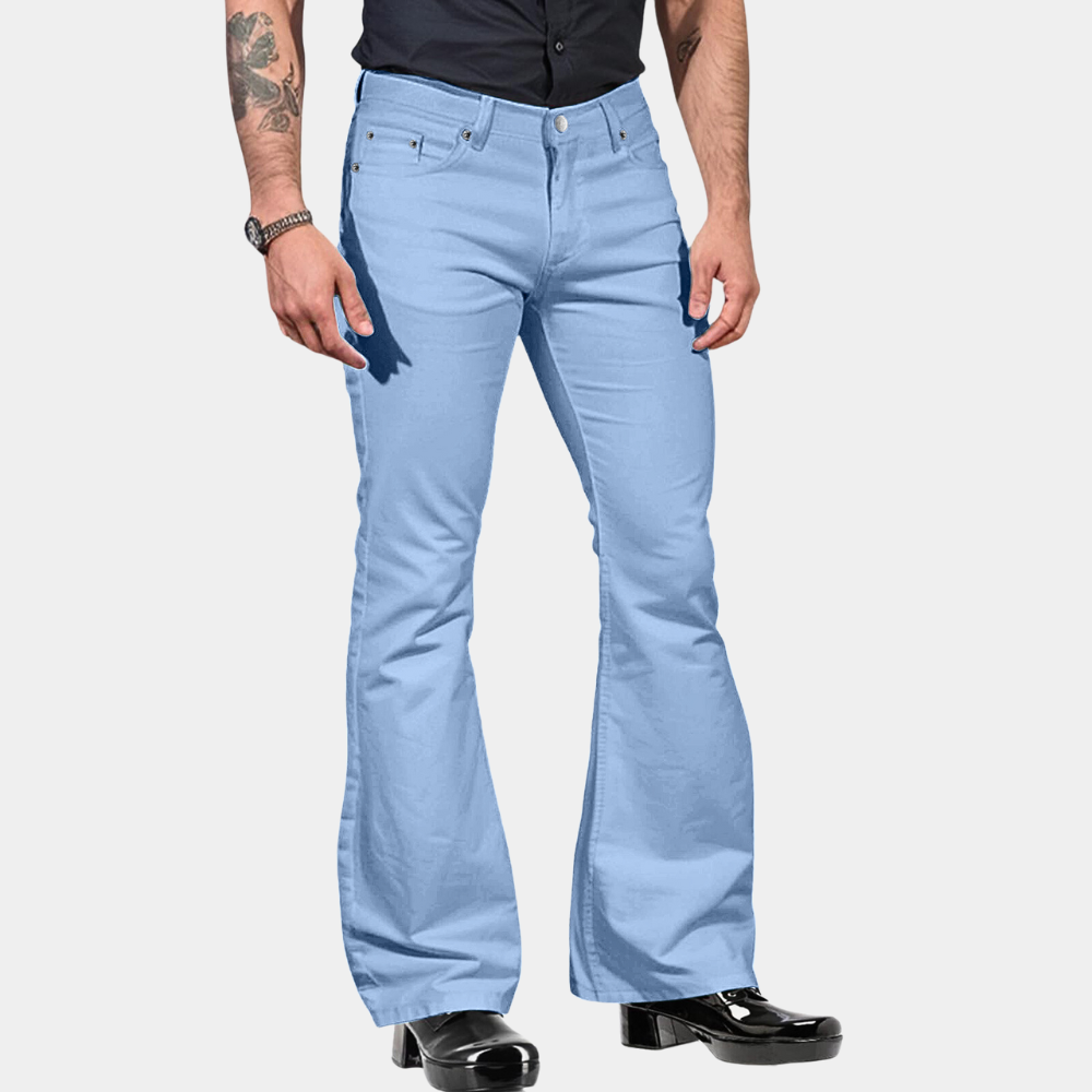 Pantalon Évasé Homme Taille Haute Coupe Ajustée Mélange Coton Style Rétro Look Vintage Pour Quotidien