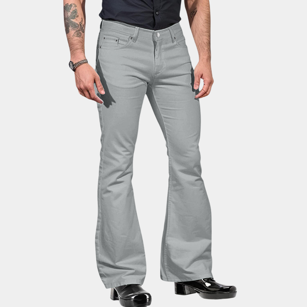 Pantalon Évasé Homme Taille Haute Coupe Ajustée Mélange Coton Style Rétro Look Vintage Pour Quotidien