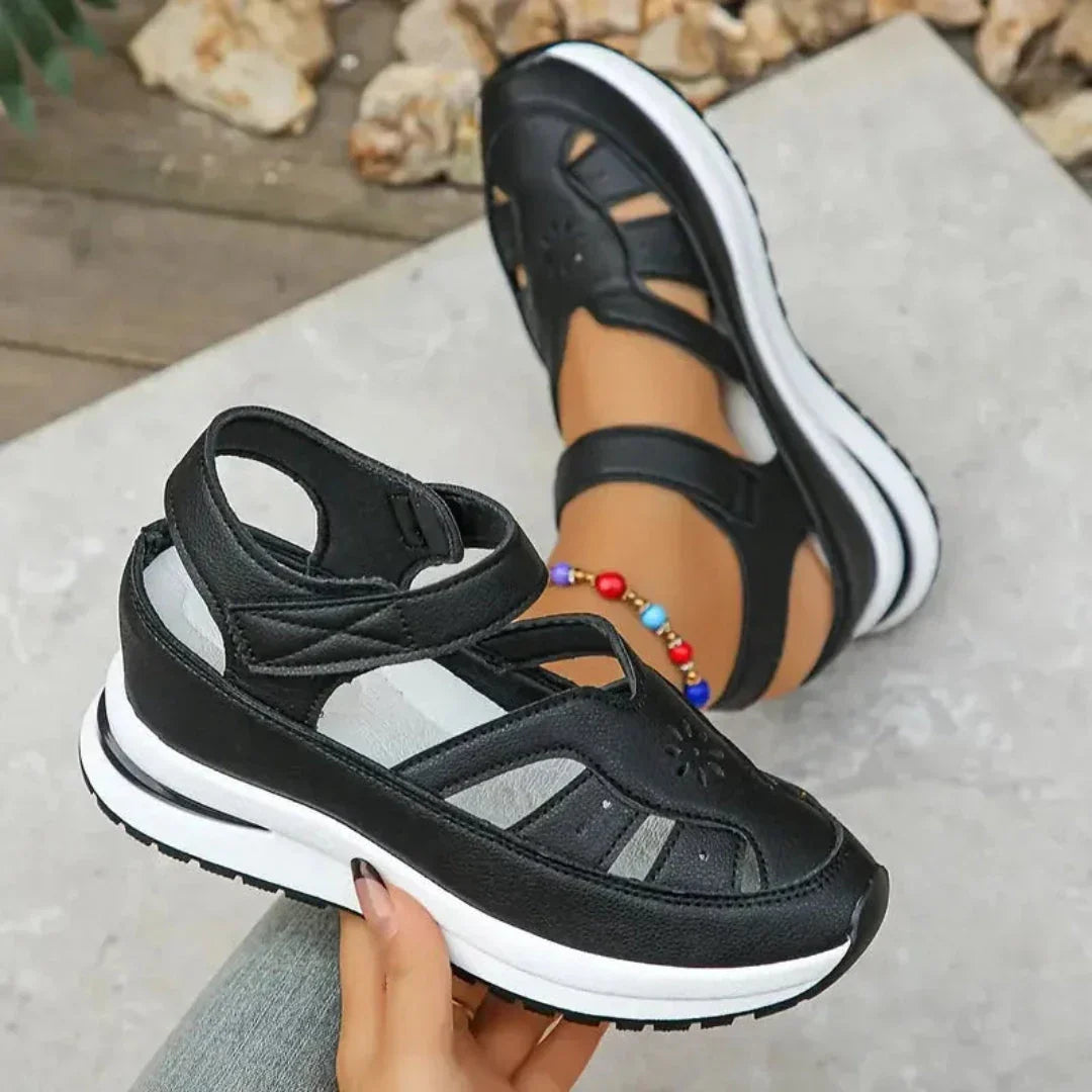 Sandales Lira Velcro À Découpes Respirantes Plateforme Confort Pour Femme Cuir Synthétique