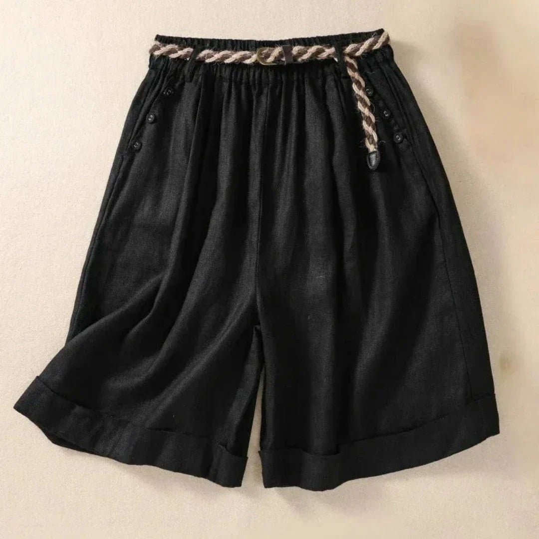 Shorts En Lin Boutonnés Avec Ceinture En Corde Pour Ete Confortables Et Décontractés