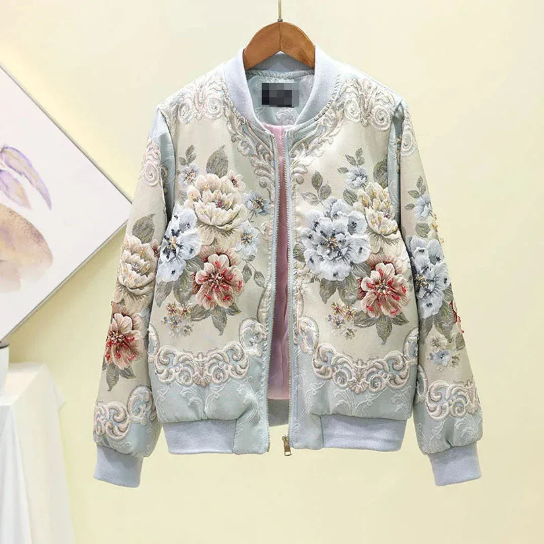 Veste Bomber Brodée Floral Pour Femme Liz Motifs Floraux 3D Élégante Idéale Pour Tenue Chic