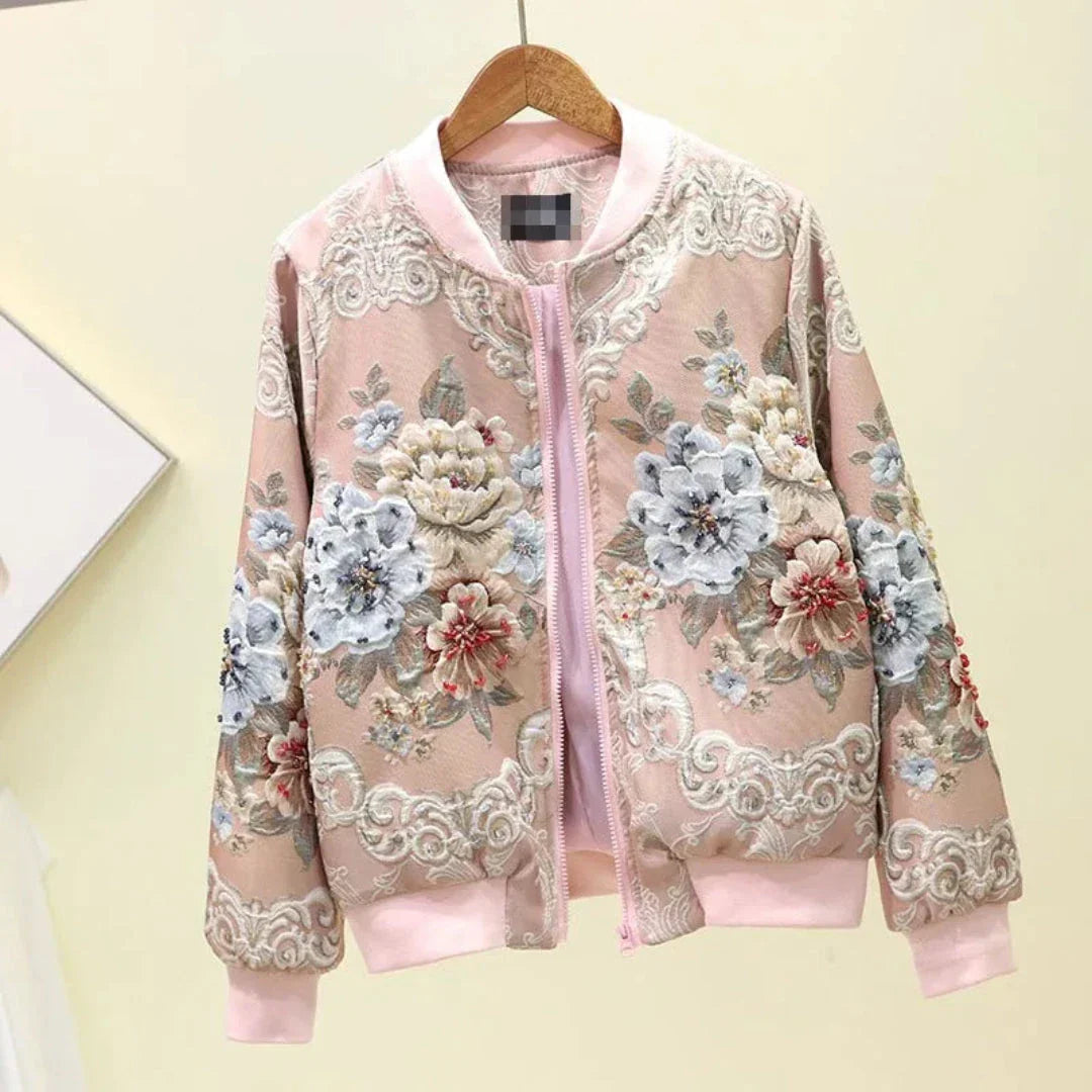 Veste Bomber Brodée Floral Pour Femme Liz Motifs Floraux 3D Élégante Idéale Pour Tenue Chic