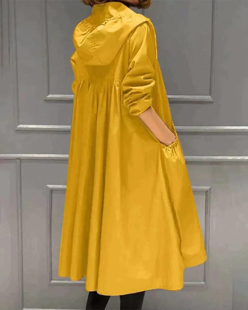 Long Manteau Imperméable Pour Femme Avec Capuche Et Fermeture Éclair Complète Résistant Aux Intempéries Élégant