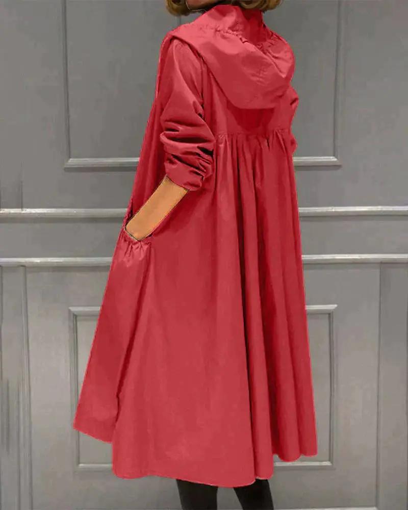 Long Manteau Imperméable Pour Femme Avec Capuche Et Fermeture Éclair Complète Résistant Aux Intempéries Élégant