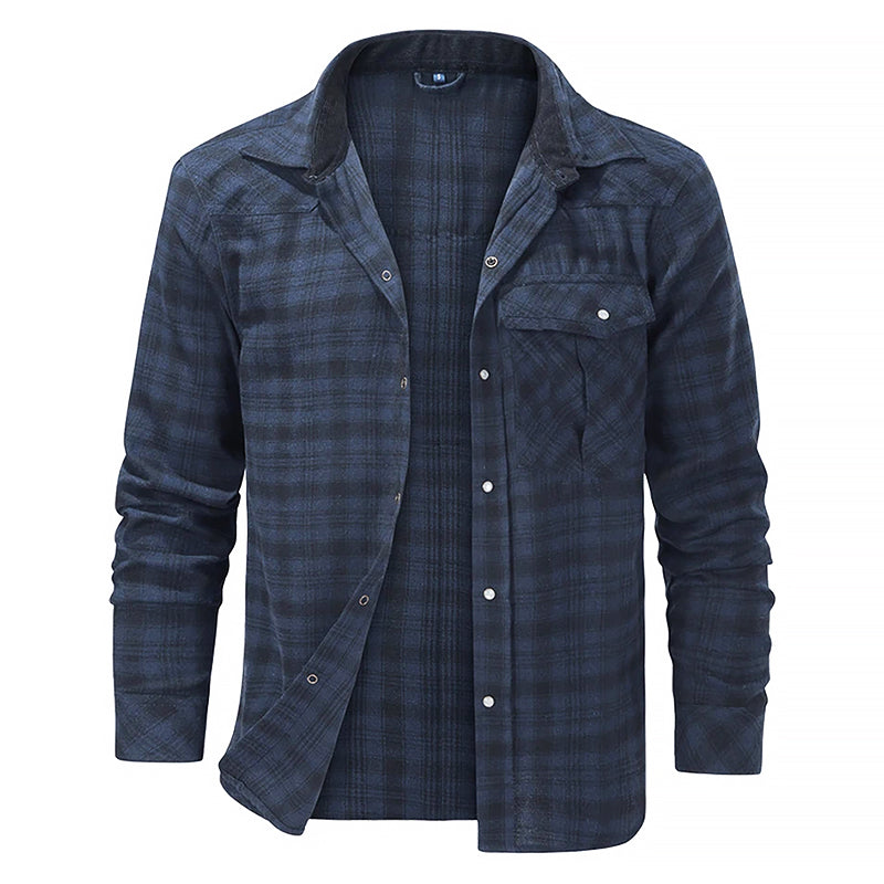 Chemise Flanelle À Manches Longues Pour Homme Style Lumberjack Rouge Et Noir Avec Poche Poitrine