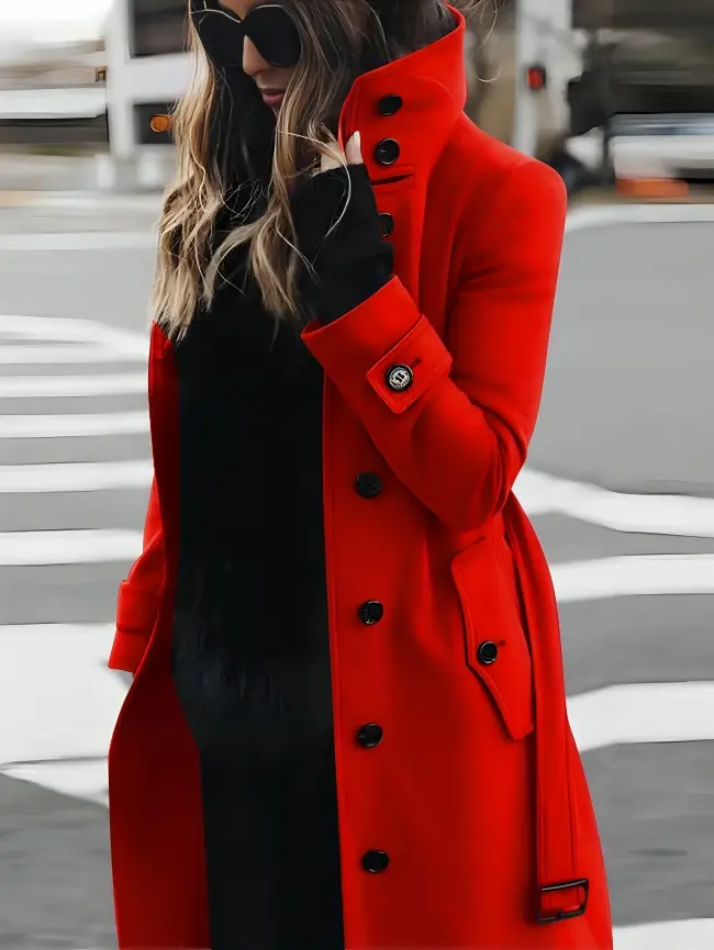 Manteau Long Pour Femme À Col Montant Élégant Et Polyvalent Avec Ceinture Et Doublure Chaude