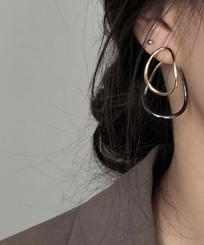 Boucles d'oreilles créoles géométriques en argent sterling colorblock en vrac, forme ellipse - Amawinc