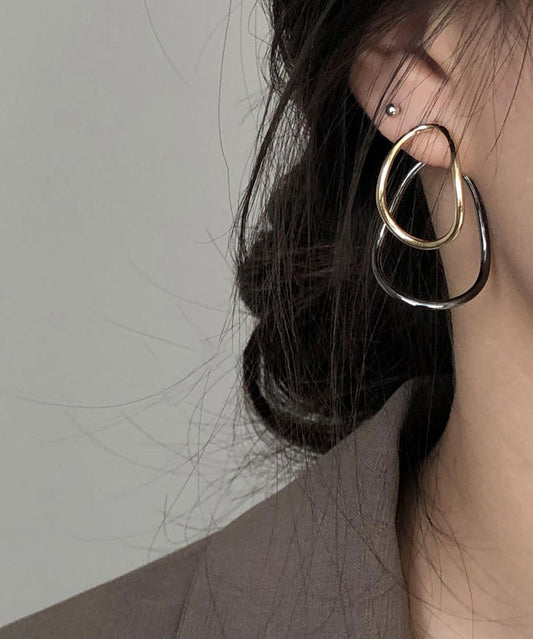 Boucles d'oreilles créoles géométriques en argent sterling colorblock en vrac, forme ellipse - Amawinc