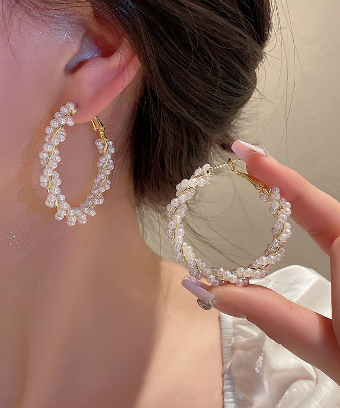 Boucles d'oreilles créoles en alliage de cuivre et or avec perles - Amawinc