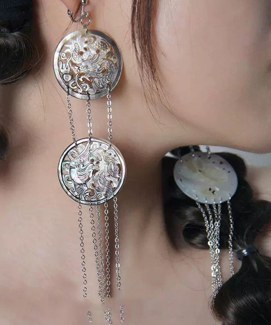 Boucles d'oreilles pendantes simples en soie et argent sterling - Amawinc