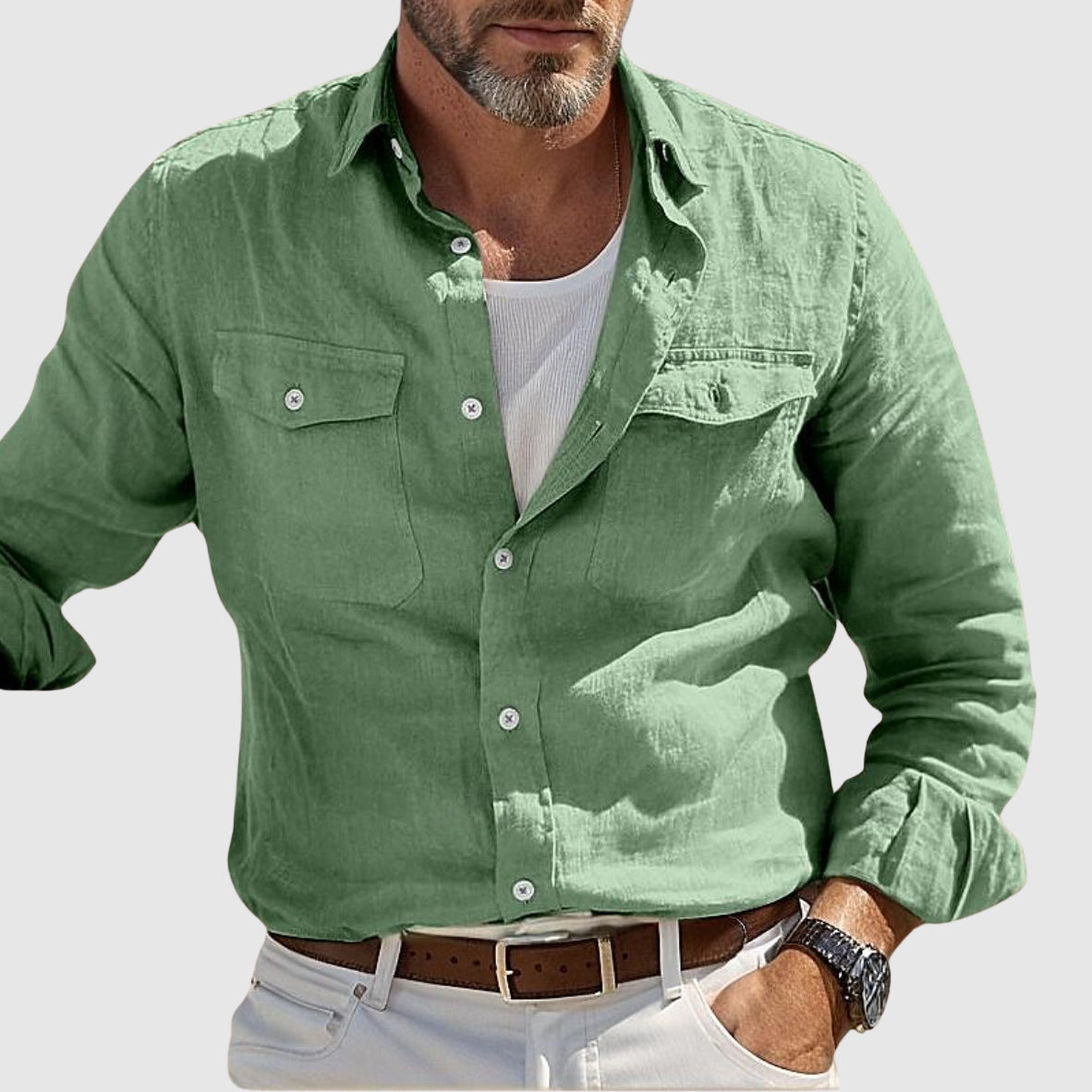 Chemise En Lin Côtier Lorenzo Vitali Respirante Avec Protection UV Et Coupe Décontractée