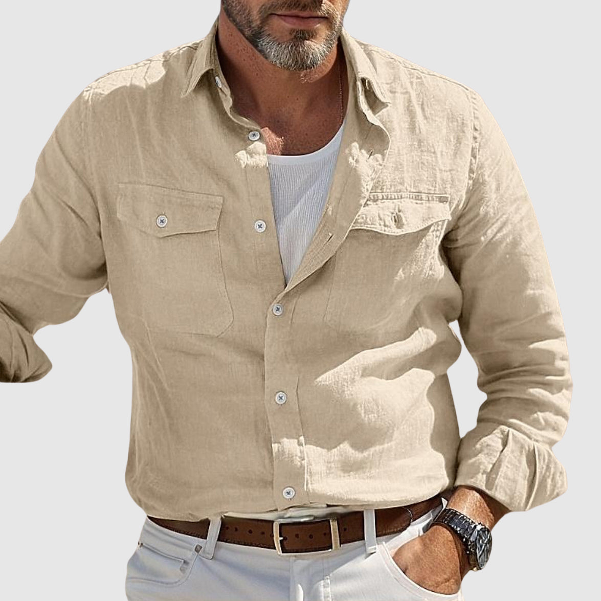 Chemise En Lin Côtier Lorenzo Vitali Respirante Avec Protection UV Et Coupe Décontractée