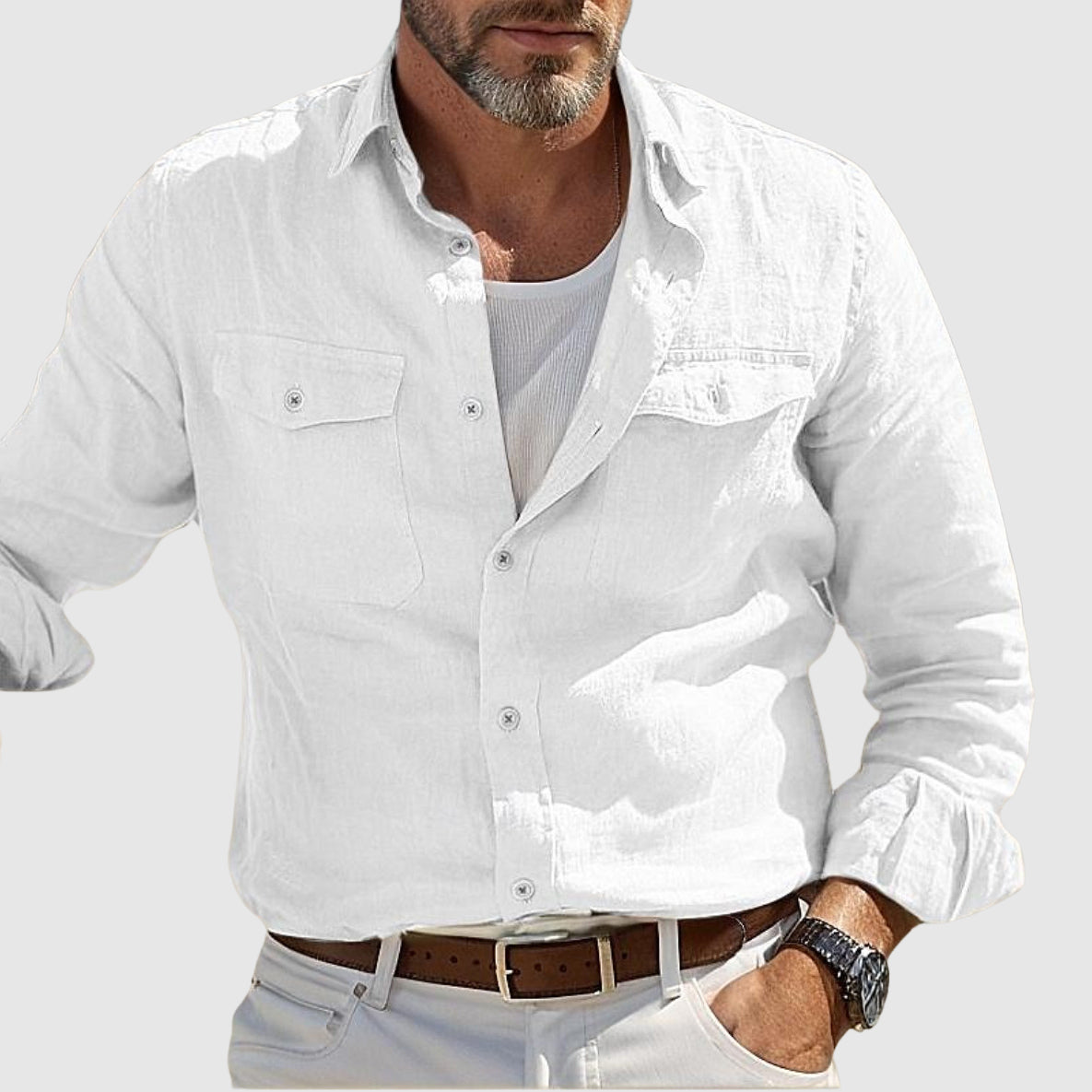 Chemise En Lin Côtier Lorenzo Vitali Respirante Avec Protection UV Et Coupe Décontractée