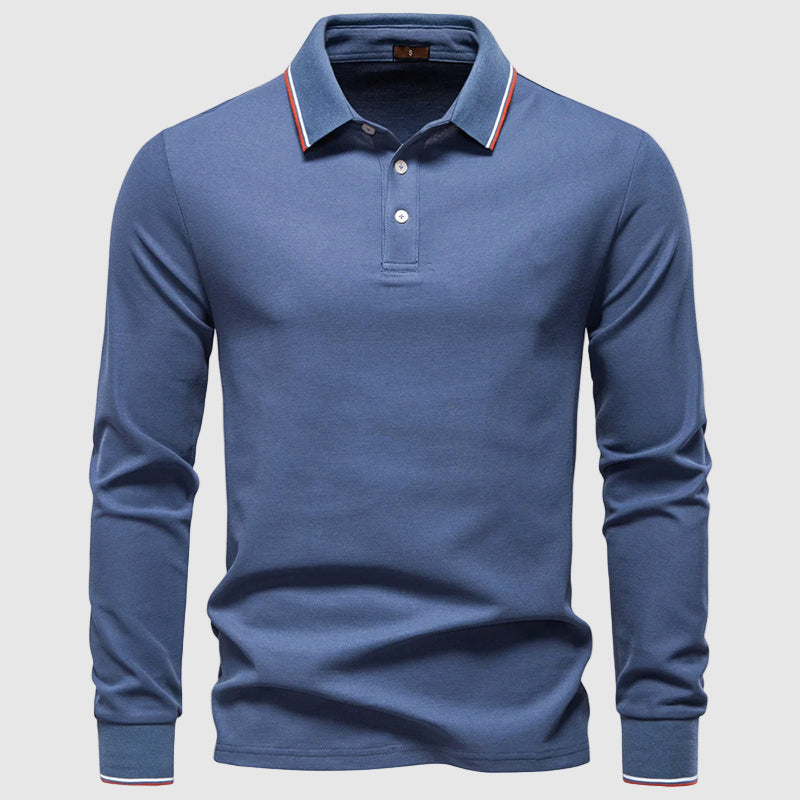 Polo À Manches Longues Lorenzo Vitali Confortable En Coton Polyester Mélangé Coupe Ajustée