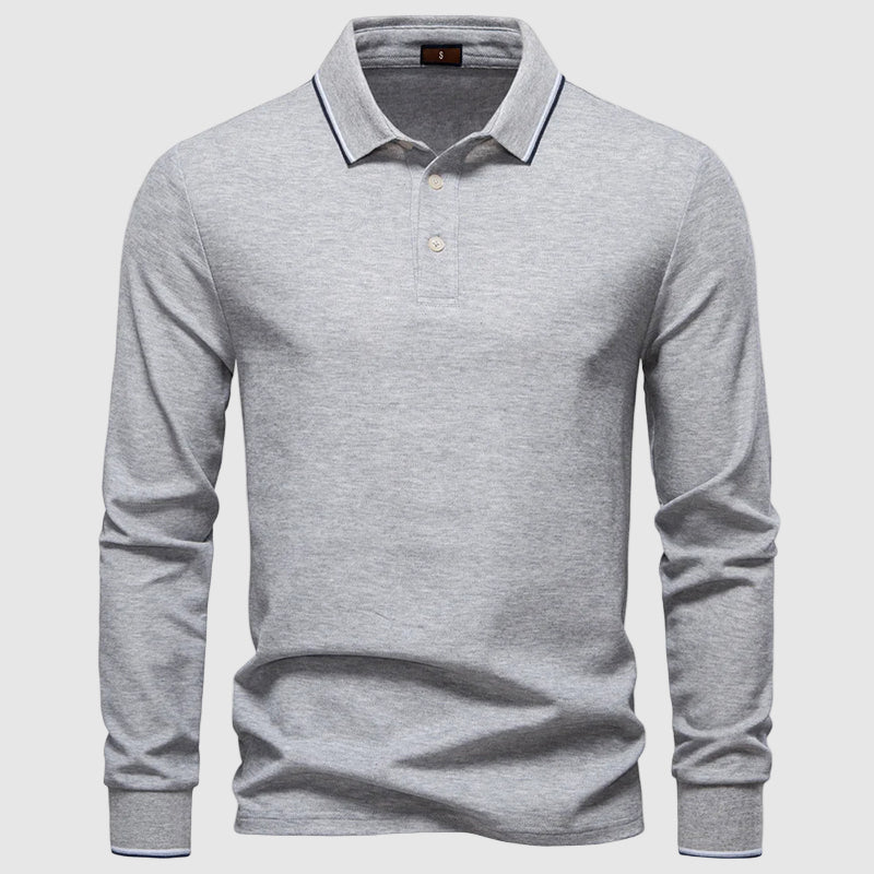 Polo À Manches Longues Lorenzo Vitali Confortable En Coton Polyester Mélangé Coupe Ajustée