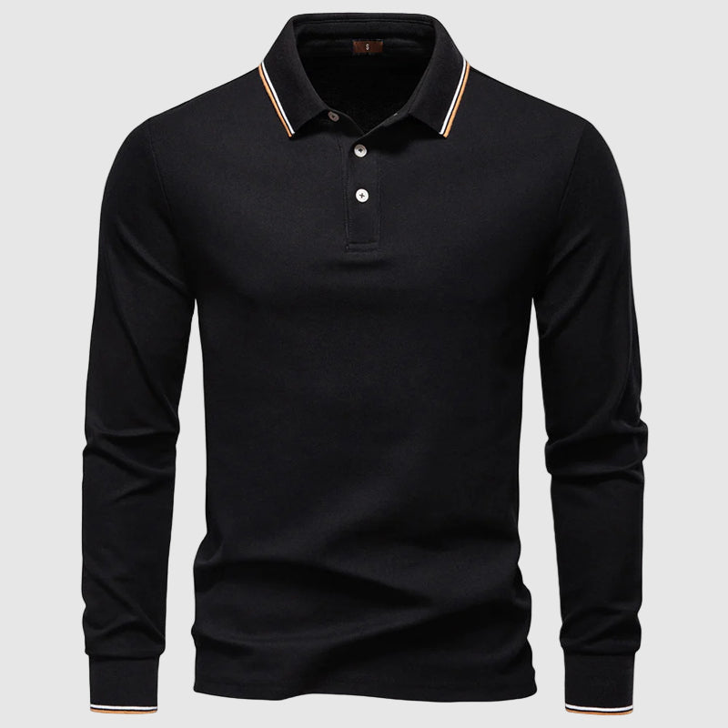 Polo À Manches Longues Lorenzo Vitali Confortable En Coton Polyester Mélangé Coupe Ajustée