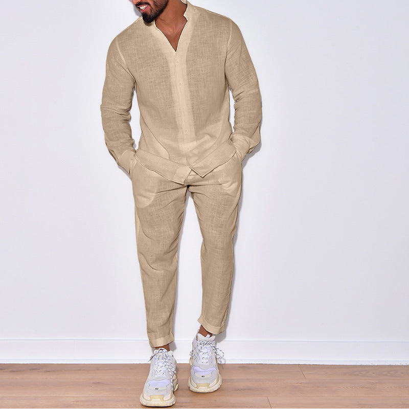 Lorenzo Vitali Ensemble Décontracté En Coton Pour Automne Avec Chemise À Manches Longues Et Pantalon Décontracté