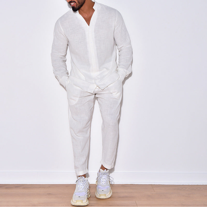 Lorenzo Vitali Ensemble Décontracté En Coton Pour Automne Avec Chemise À Manches Longues Et Pantalon Décontracté