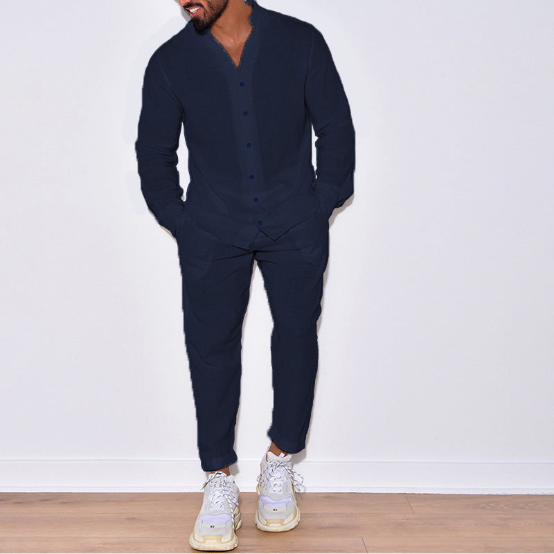 Lorenzo Vitali Ensemble Décontracté En Coton Pour Automne Avec Chemise À Manches Longues Et Pantalon Décontracté