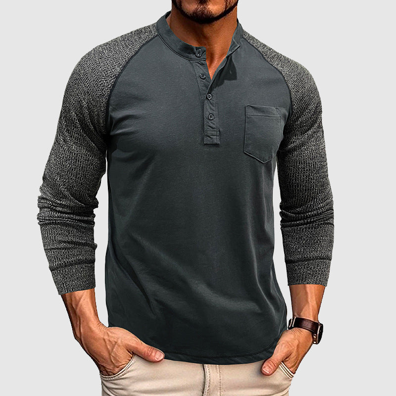 Lorenzo Vitali Chemise Henley Deux Tons Avec Couture Contrastée Et Boutons Précis Pour Homme