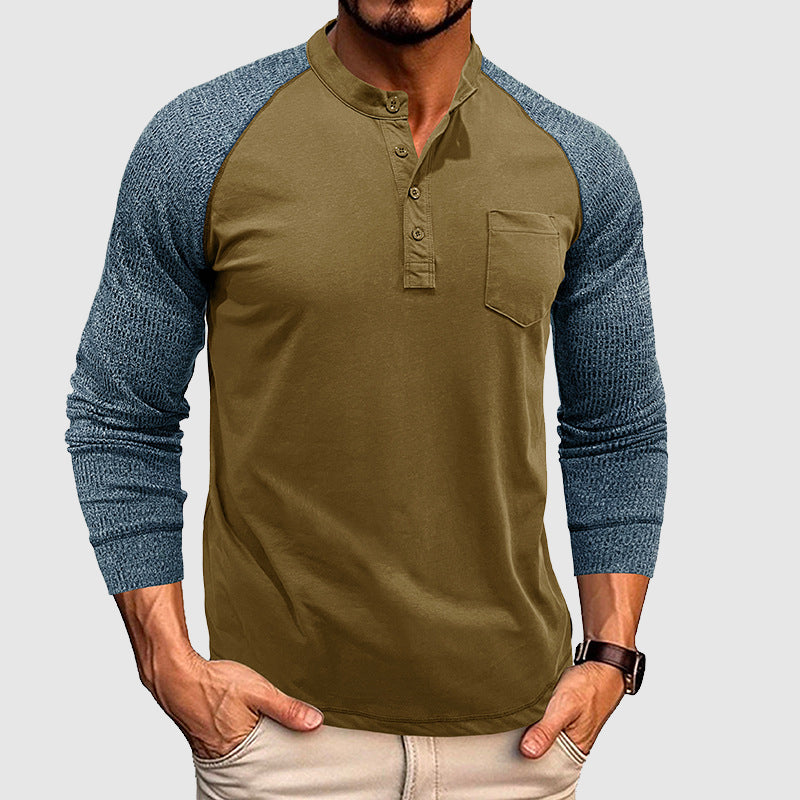Lorenzo Vitali Chemise Henley Deux Tons Avec Couture Contrastée Et Boutons Précis Pour Homme