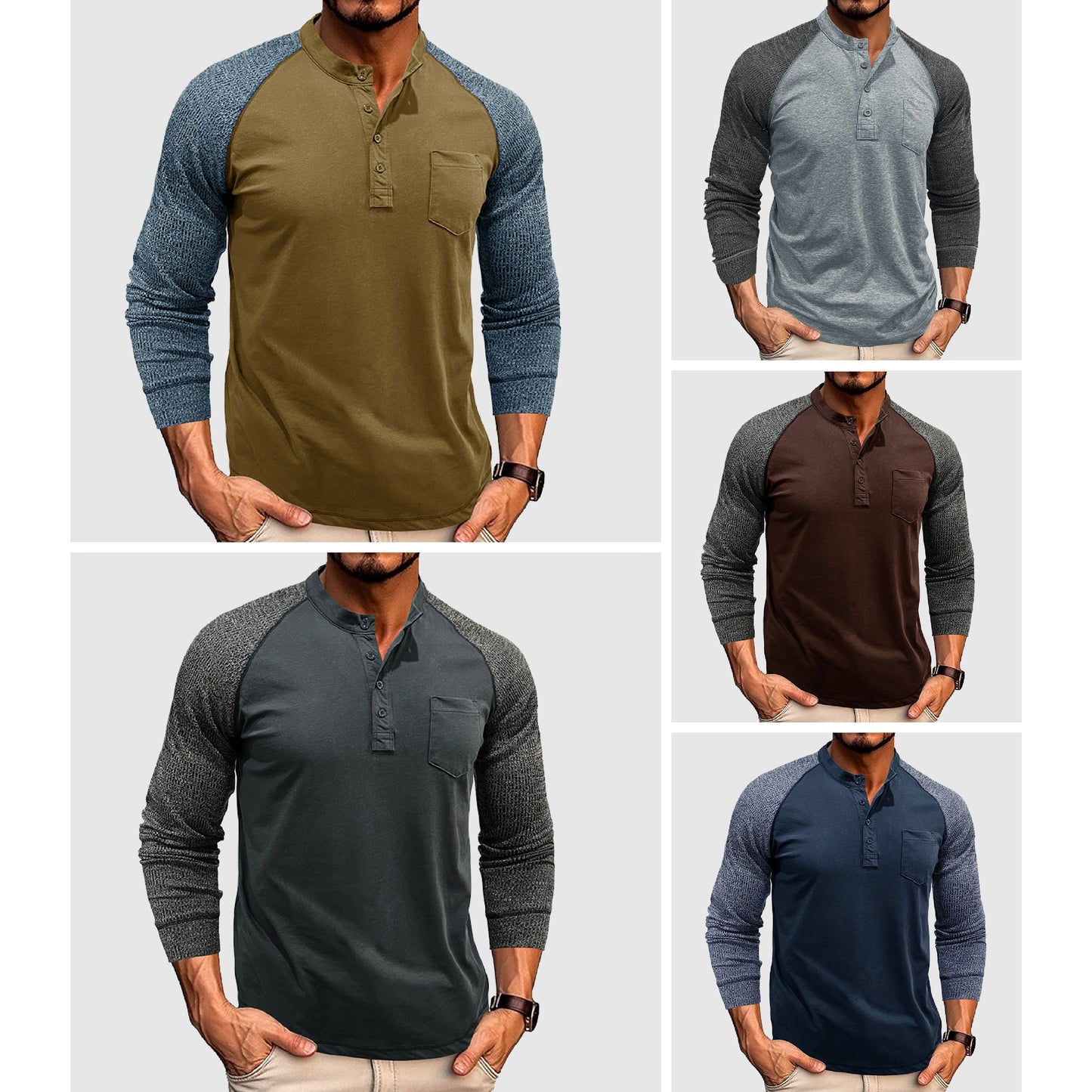 Lorenzo Vitali Chemise Henley Deux Tons Avec Couture Contrastée Et Boutons Précis Pour Homme