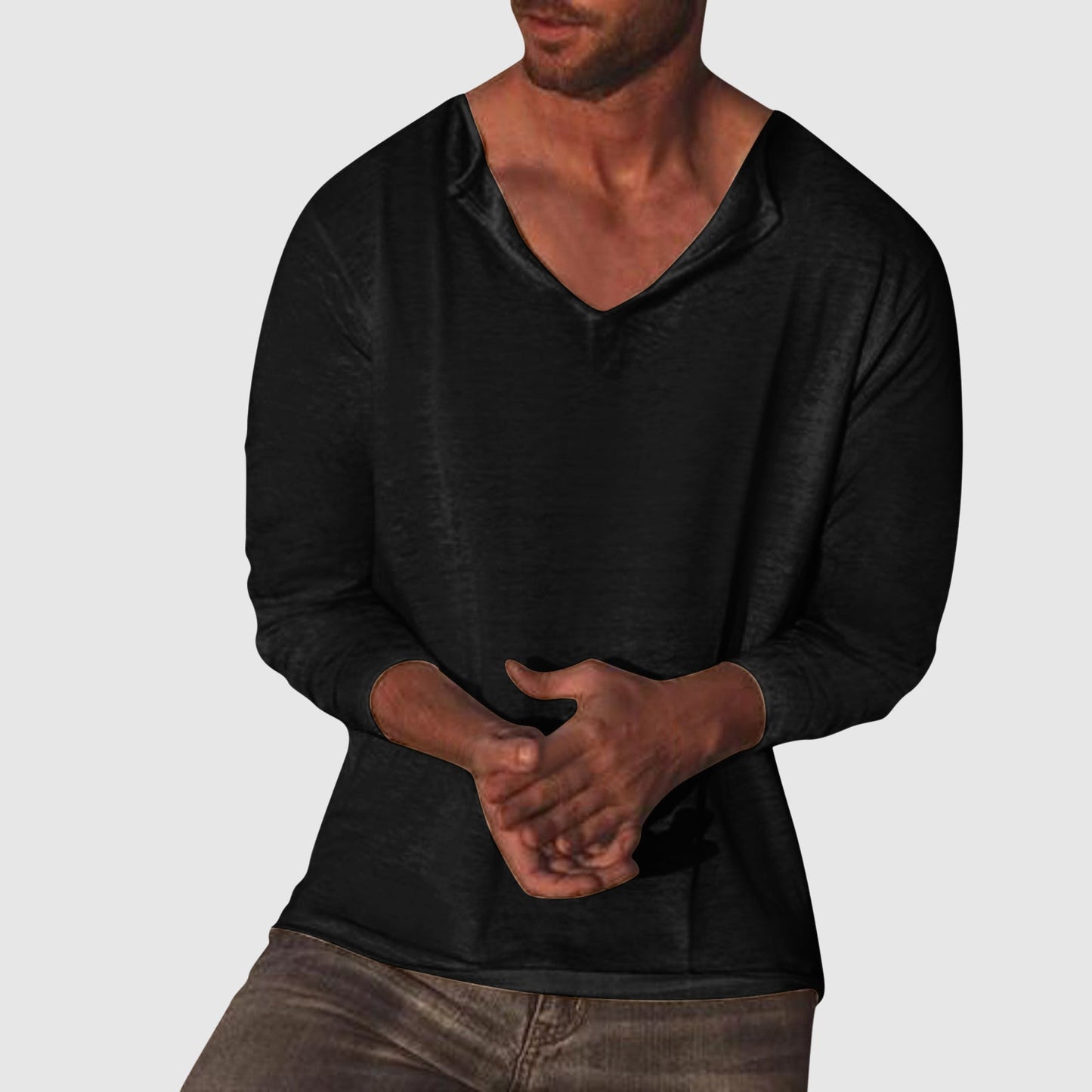 Chemise Lorenzo Vitali Essential Col V en Coton Lin, Manches Longues, Disponible en Quatre Couleurs