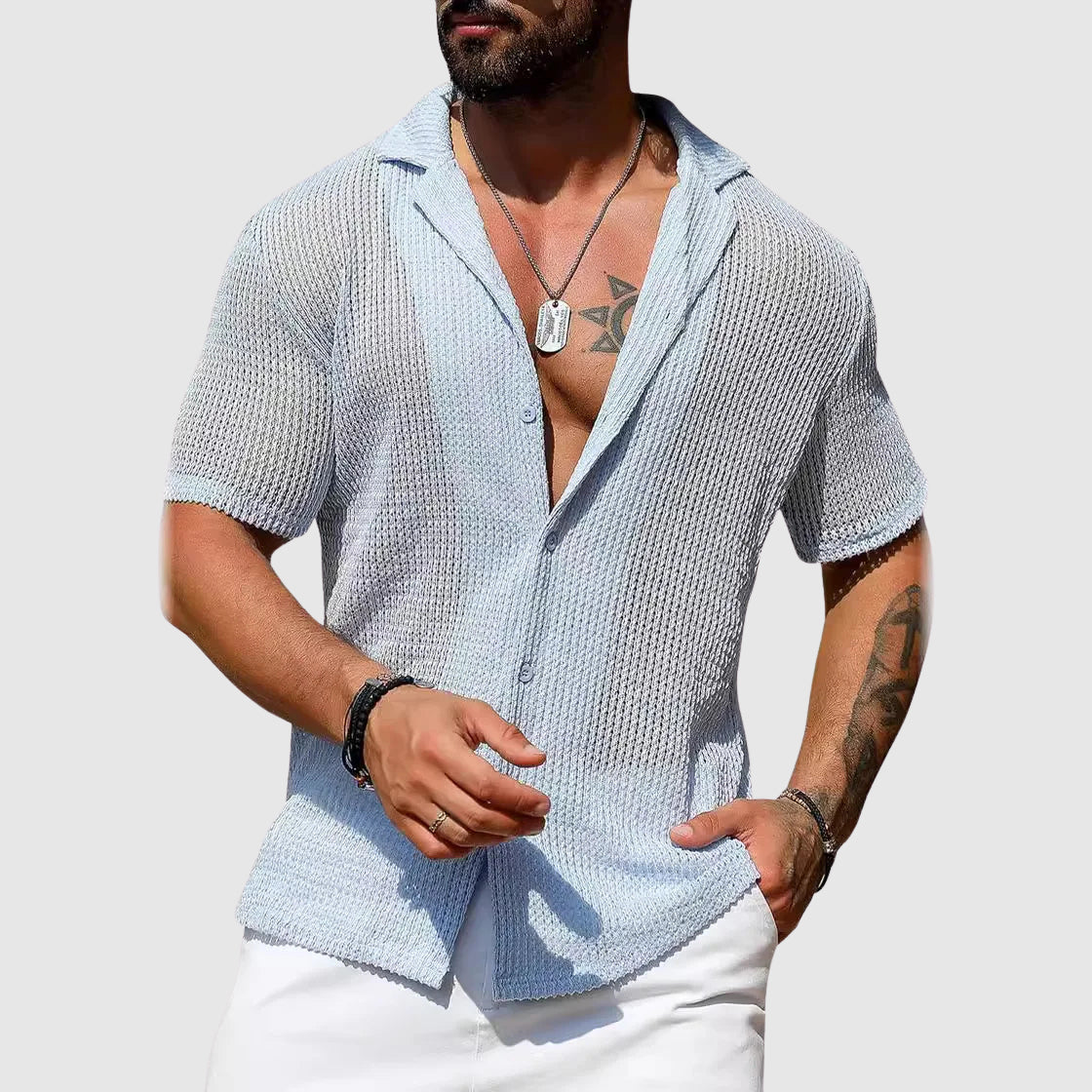 Lorenzo Vitali Chemise Tricot Creux En Polyester Respirant Avec Col Revers Classique