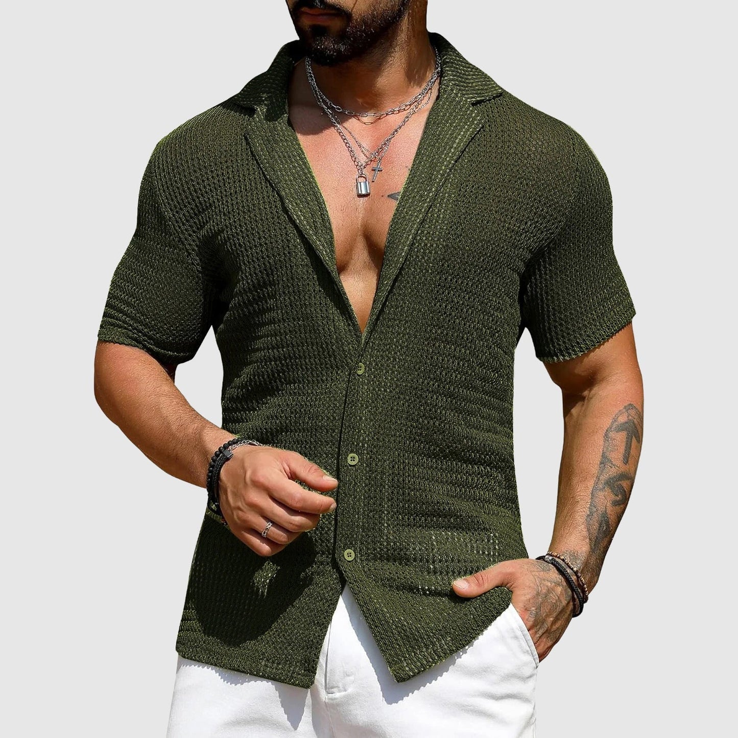 Lorenzo Vitali Chemise Tricot Creux En Polyester Respirant Avec Col Revers Classique
